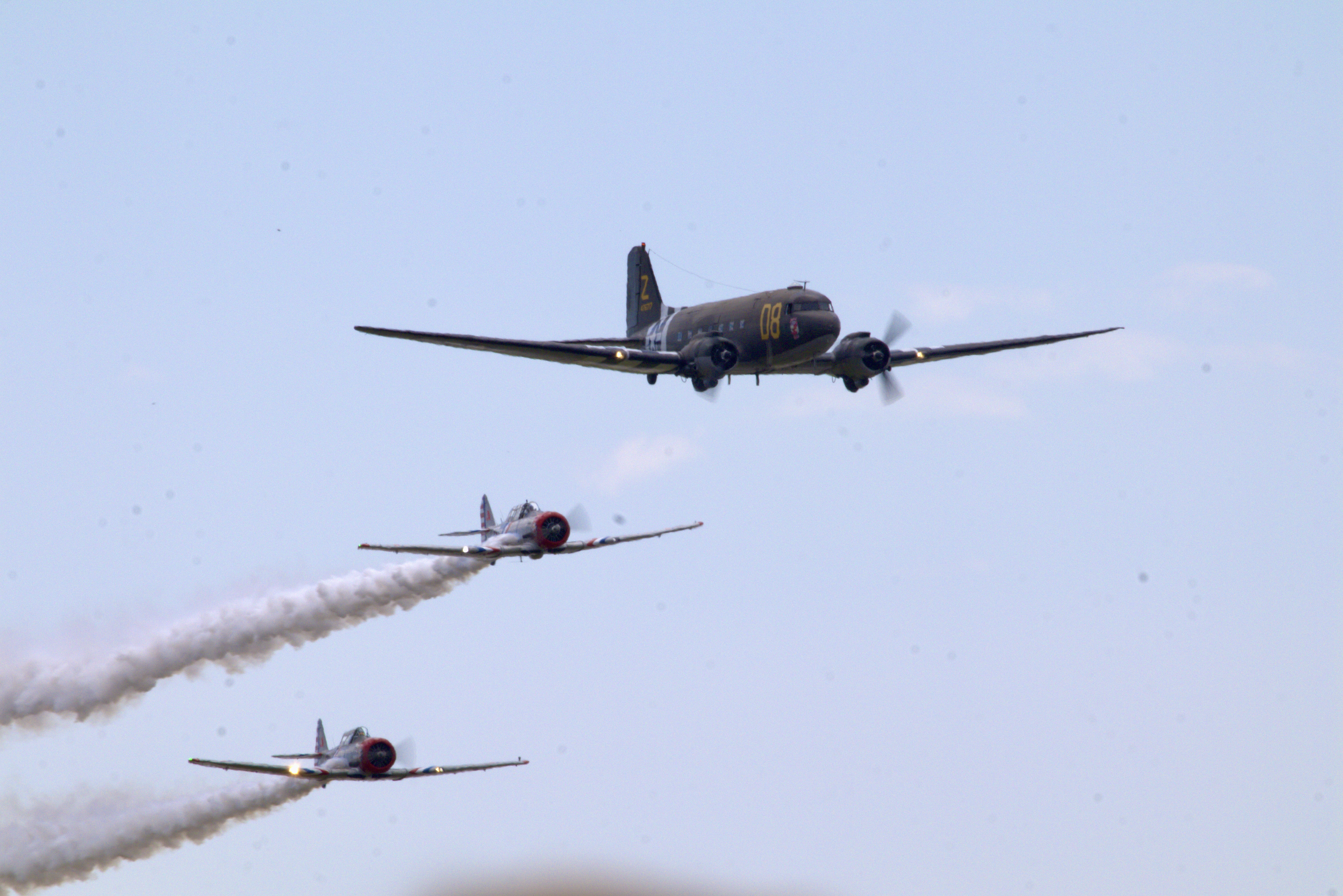 Two SNJs with vintage C-47